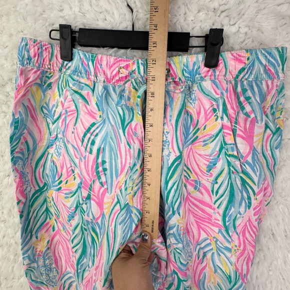 Lilly Pulitzer Taron Linen Tropical Leaf Elastic Waist Drawstring Pants Size L - Picture 8 of 15
